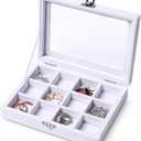 Frebeauty Jewelry Organizer Tray with Clear Lid 12 Grid Velvet Drawer Insert Jewelry Box with Transparent lid Jewelry Display Case Store Showcase Jewelry Box Gift for Women(White,12 Grid)