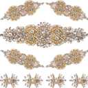 9 Pack Rhinestone Crystal Wedding Applique Iron on Patch DIY Sewing Appliques for Bridal Dress Clothes Shoes Decoration Handmade Wedding Accessories (Gold)