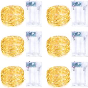 6 Pack Fairy Lights Battery Operated with Timer Silver Wire Mini 13FT 40LED Waterproof Cuttable Twinkle Christmas String Lights for Home Bedroom Wedding DIY Centerpiece Birthday (Warm White)