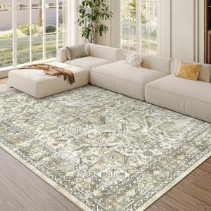 zesthome 5x7 Area Rugs - Ultra-Thin Washble Rug, Stain Resistant Anti Slip Backing Rugs for Living Room,Bedroom, Vintage Home Decor Area Rug (Beige/Brown,5'x7')