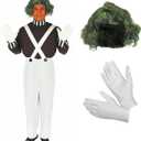 fun shack Men's Chocolate Factory Worker Costume, Chocolate Factory Costume, Halloween Costumes for Men (Large, Brown)