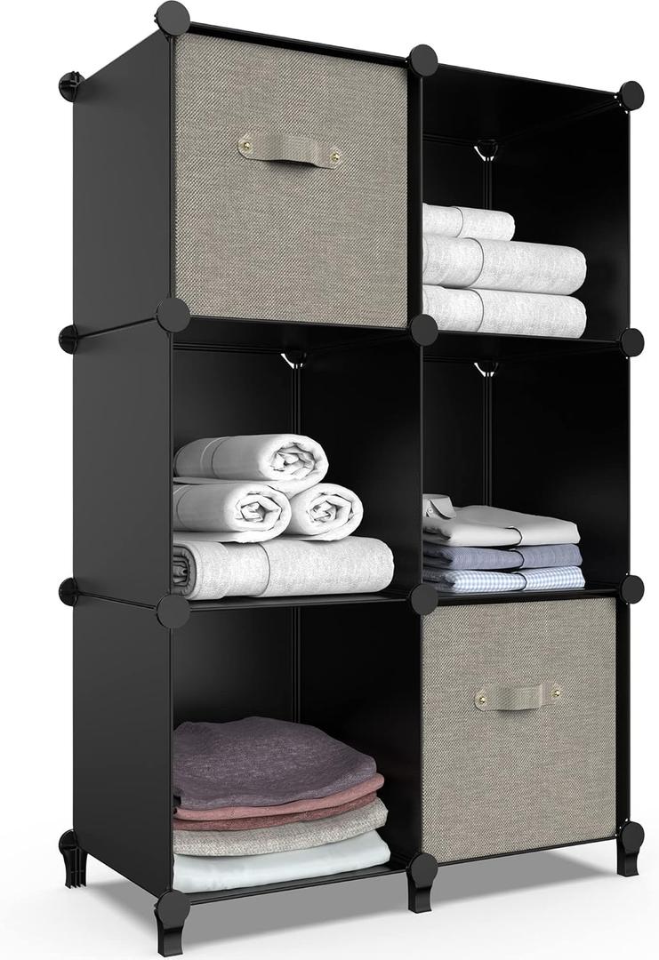 HOMIDEC 6-Cube Storage Organizer, Closet Organizer Storage Cabinet Shelf Bookcase Bookshelf,Storage Cubes Organizer Cabinet for Kids,Closet, Bedroom,Bathroom (38x38x12'', Black)
