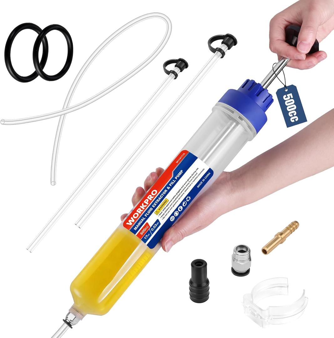 WORKPRO 500CC Manual Fluid Extractor, Multi-Purpose Oil Syringe, Oil Suction Pump, Manual Extraction and Filling Pump, Automotive Oil Syringe