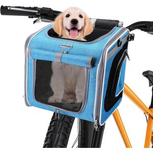 Dog Bike Basket, Foldable Pet Carrier, Adjustable Shoulder Strap Backpack, Portable Breathable Basket Bag for Dogs and Cats