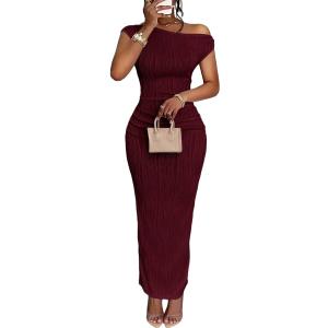 Narecte Summer Dresses for Women One Shoulder Bodycon Sexy Club Dress Elegant Formal Dresses Maxi Dress, Small Size