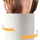 DOWAN 360 Rotating Extra Large Cooking Utensil Holder, 7.6" Kitchen Utensil Holder for Countertop, Utensil Crock for Farmhouse Kitchen Decor, Ceramic Stable Utensil Caddy, White Embossed