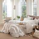 MooMee Bedding Sheet Set 100% Washed Cotton Linen Like Textured Breathable Durable Soft Comfy (Solid Off White, King)