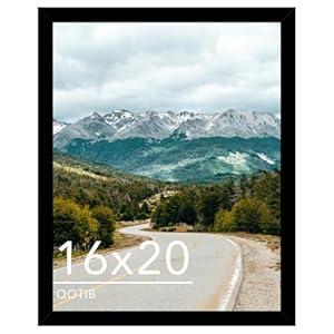QOTIB 16x20 Picture Frame Black for Wall Hanging, Wood 16 x 20 Frame Poster Photo Frame for Wall Horizontally or Vertically, Black, 1 Pack