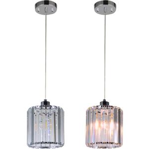 2-Pack Crystal Pendant Lights, Modern Chrome Finish, Adjustable Cord Pendant Light for Kitchen Island, Living Room, Hallway, Dining Room, Bedroom, Bar (Silver)