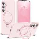 for Samsung Galaxy S25 Case with Magnetic Invisible Stand [Compatible with Mag-Safe] Military Drop Tested [Full Camera Protection] Silicone S25 Case for Women Men 6.2'', Pink