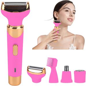Electric Shaver for Women & Men,2025 Wet & Dry Cordless RazorRechargeable Facial Hair Remover & Bikini Trimmer, Smooth & Silky Body Shaver with 4 Grooming Attachments for Nose, Face (Pink)