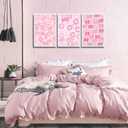 2 x ZNHART Simplicity Pink Wall Art Set of 3 | Heart Shaped Doodle Smiley XO | Modern Canvas Prints for Girls Bedroom | Pink Wall Decor for Gallery, Dorm, or Home - Unframed 16x24 Inch