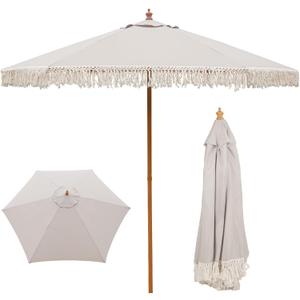 9 FT Patio Umbrella with Fringe,Fringe Portable Beach Umbrella,Heavy-Duty Metal Frame,6 Ribs with Ventilated Canopy,UV Protection & Waterproof, Suitable for Garden,Deck,Pool,Patio Table
