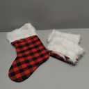 Large Christmas Stockings Pack of 3 Fireplace Plush Xmas Hanging Stockings with Red Black Buffalo Plaid Pattern