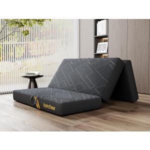 Vamcheer Tri Folding Mattress Twin Size - 6 Inch Foldable Mattress Portable Memory Foam Mat with Handle & Non-Slip Bottom, Washable Cover for Travel RV Camping Guest, 75"x38"x6", Grey