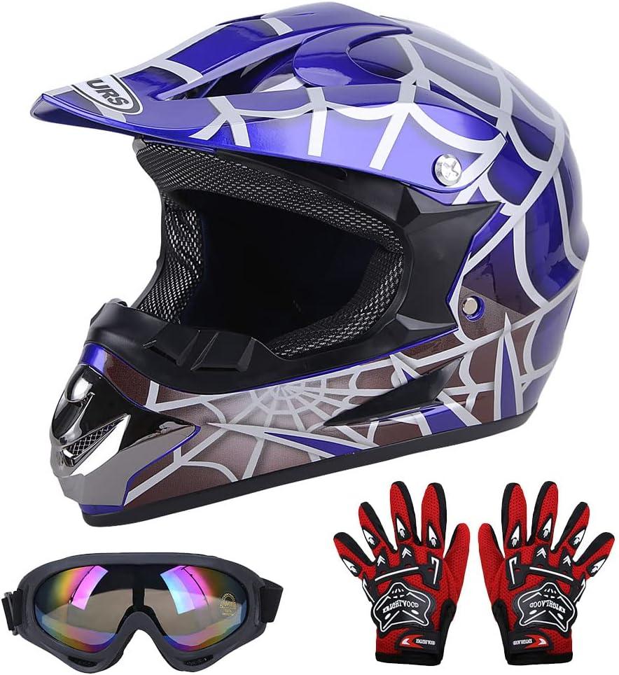 DOT Youth Dirt Bike Helmet for Boys & Girls Ages 5-14, Four Wheeler, Motocross, BMX, MX, UTV, Snowmobile, Go Kart, Racing, Skateboard, Baseball (Large, Blue Cobweb)