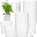Hushee 10 Pcs 9 Inch Clear Nursery Pots Include 10 Saucer and 100 Plant Labels Set Transparent Plastic Plant Pot with Drainage Hole Clear Planter with Drip Tray for Herb Flowers Vegetable