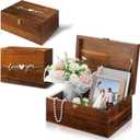 Threehoney Large Wooden Wedding Keepsake Box with Lids 12 x 9 x 5.5 Inch, Wedding Memory Storage Box Engagement Gifts for Couples Newlyweds Bridal Shower Couple Gifts(Love)