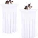 2 Packs Round Cocktail Table Skirt 32"x 43" Spandex Stretch Cocktail Tablecloth with Wavy Drapes, White Spandex Fitted High Top Table Covers for Wedding Party Birthday Banquet Bar