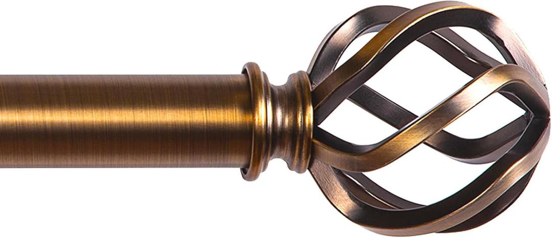 Brass Curtain Rods 18 to 88 Inches, 1 Inch Modern Drapery Rods, Adjustable Heavy Duty Curtain Rod, with Twisted Cage Finial for Home & Office (18"-88" Antique Brass)