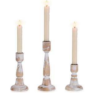 Wooden Taper Candle Holders: Wood Candlestick Holders Rustic Farmhouse Fall Decor for Living Room Dinning Table Centerpiece Christmas Set of 3 (4.33"/6.33"/8.27" H - 3Pcs)