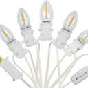 5 Base C7 String Bulbs Christmas Village Light Accessory Cord with 5 LED Light Bulb Universal Clip White Cord with On/Off Spare Fuse Switch Plugs for Decorations Christmas Village House