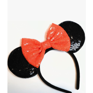 CLGIFT Sparkly Mouse Ears, Custom Silver, Gold, Blue, and Classic Red Sequin Mickey Ears Orange
