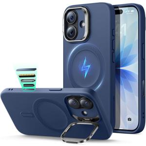 ESR Silicone Case for iPhone 17, Built-in Camera Stash Stand Compatible with MagSafe, Military-Grade Drop Protection Magnetic Phone Case for iPhone 17, Cloud Series, Navy Blue