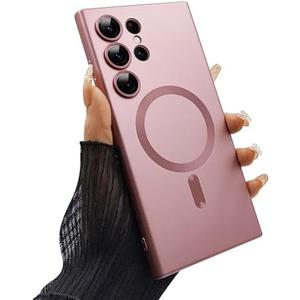ankofave Magnetic for Samsung Galaxy S23 Ultra Phone Case for Women/Men, Matte Luxury Soft Metallic Luster Design with Camera Lens Protector, Shockproof Anti-Scratch Phone Case 6.8"-Pink
