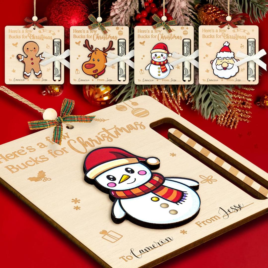 Unique Christmas Money Holders for Cash Gift - 4 Pcs Fun Christmas Money Holder Ornaments, Wooden Cash Holders Xmas Gift 2025