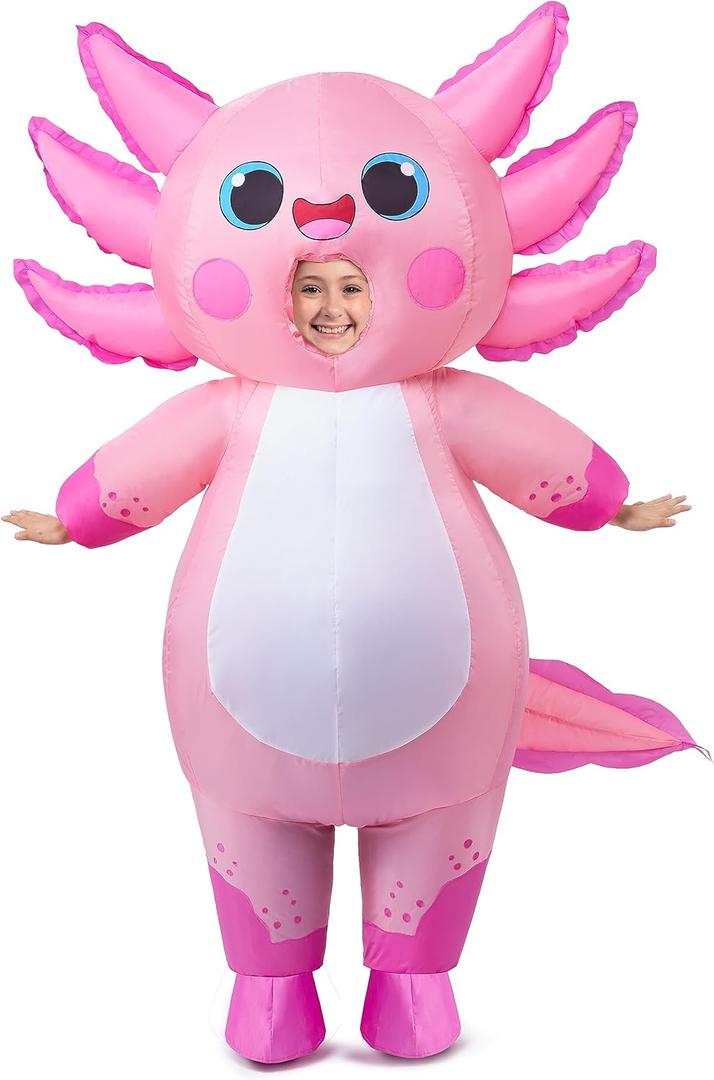 Spooktacular Creations Kids Inflatable Costume, Full Body Pink Axolotl Air Blow Up Halloween Costumes