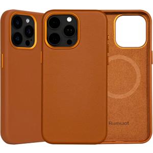 for iPhone 15 Pro Max Leather Case | Genuine Full Grain Leather| Compatible with MagSafe and Wireless Charging | Metal Buttons Camera Bezel | Slim Fit-Drop and Scratch Resistant(Brown)