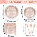 96Pcs Bridal Shower Party Decorations Rose Gold Themed Tableware Bride to Be Paper Plates Napkins Pink Bride to Be Dinnerware Party Supplies for Bachelorette Bridal Wedding Engagement Serves 24 Guests