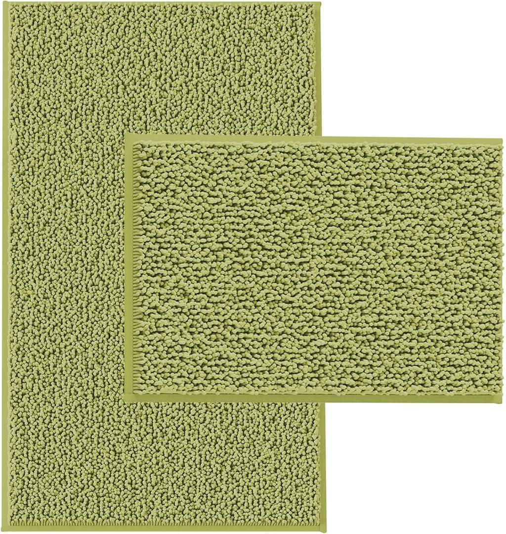 Bath Rugs Non Slip Washable 2 Piece Non Slip Extra Absorbent Shaggy Chenille Bathroom Rugs and Mats Sets Sage Green, Size: 32"L x 20"W + 24"L x 16"W