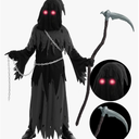 Spooktacular Creations Glowing Eyes Grim Reaper Costume for Kids, Halloween Costume for Boys, Halloween, Dress-up Party, Size XL for 12-14YRS