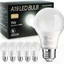 TJOY 6 Pack A19 LED Light Bulbs, 60 Watt Equivalent LED Bulb, Efficient 9W, Cool White 4000K, E26 Standard Base, Neutral White Lightbulb, Non Dimmable, Energy Saving, 800LM, 80 CRI, 120V, UL Listed