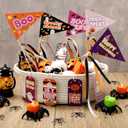 Breling 20 Pcs Halloween Pennant Flags Boo Basket Stick Flags Decorations Boo Pennant Banner Paper with Ribbons Ghost Tags for Basket Decor Halloween Party Supplies
