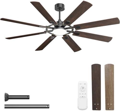AKOFUN Ceiling Fans with Lights, 72 Inch Indoor/Outdoor Large Ceiling Fan with Light and Remote, 6 Speed Reversible Quiet DC Motor, 8 Blade, 3 CCT, Black Modern Ceiling Fan for Living Room Patio