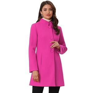 Allegra K Women's Winter Overcoat Mid-Long Stand Collar Single Breasted Coat Outerwear Small Hot Pink, S