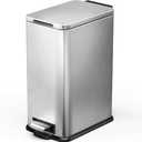 Home Zone Living 4 Gallon Slim Kitchen Trash Can with Soft Close Lid and Step Pedal, Stainless Steel Wastebasket with Removable Liner, Silver