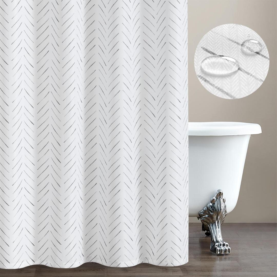 jinchan Extra Long Grey and White Shower Curtain Inky Herringbone Chevron Zig Zag Waterproof Fabric Modern Farmhouse Shower Curtains for Bathroom with 12 Hooks 70x84 Inches