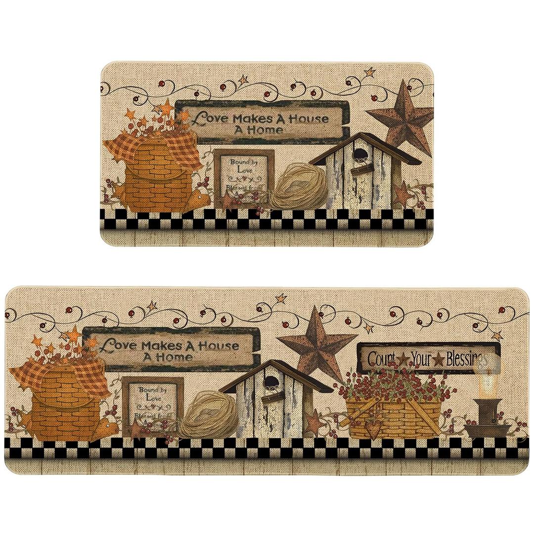 Xspatroias Farmhouse Rustic Kitchen Mats Set of 2 Non Slip Western Star Kitchen Rugs for Floor Farmhouse Low-Profile Washable Home Decor Kitchen Mat 17x47 Inch and 17x29 Inch