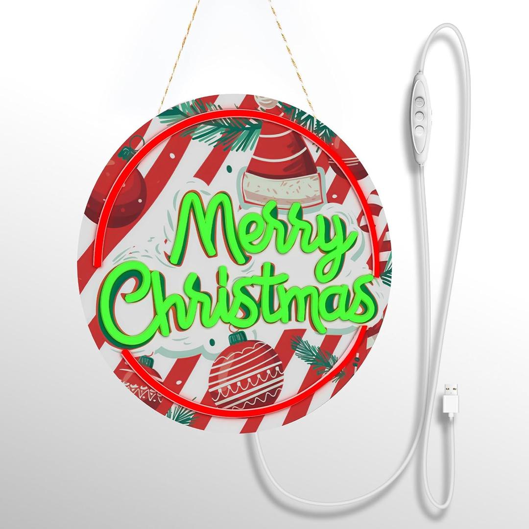 Merry Christmas Welcome Sign for Front Door with Light Strip Front Door Xmas Decoration 12.5UV-Printed PVC Foam Board Porch Sign for Christmas Decor Indoor Outdoor Home Wall(Santa Hat)