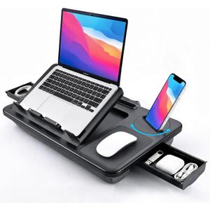 Adjustable Lap Desk with Cushion Stroage Rotatable Phone Stand