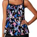 Summer Mae Plus Size Swimsuits for Women Two Piece Tankini Sets Tummy Control Bathing Suit Swimwear with Shorts. Black, L size