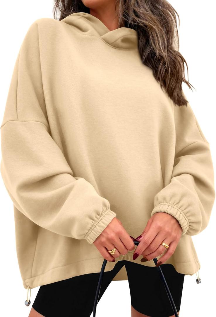 KIRUNDO Hoodies For Women 2026 Fall Fashion Hooded Oversized Sweatshirt Long Sleeve Fleece Pullover Trendy Winter Clothes (Large, Apricot)