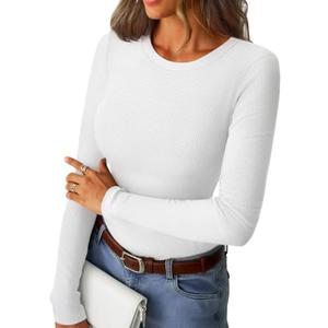 GKBK Womens Long Sleeve Ribbed Tops Fitted Stretch Basic Tee Shirts Casual Crewneck Tight Layering 2025 Fall Fashion Outfits, XS