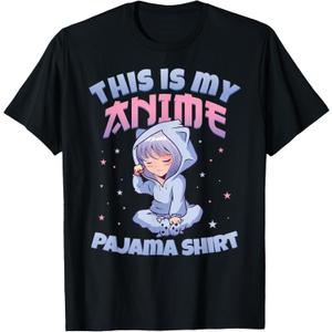 Cute PJ Anime PJs Anime Merch Girls This is My Anime Pajama T-Shirt (Black, M)