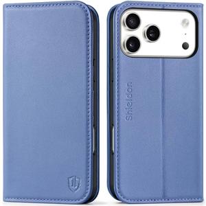 SHIELDON Genuine Leather Case Wallet for iPhone 17 Pro Max 6.9-inch | Folio Magnetic | RFID Blocking Credit Card Holder | Kickstand | Shockproof Phone Cover 2025 | Wisteria Purple