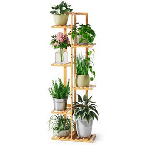 Solatmos Bamboo Plant Stand With Grow Lights Indoor Plants Outdoor Corner Plant Shelf Flower Stands for Living Room Patio Garden Corner Balcony (Wood, 8 Tier)